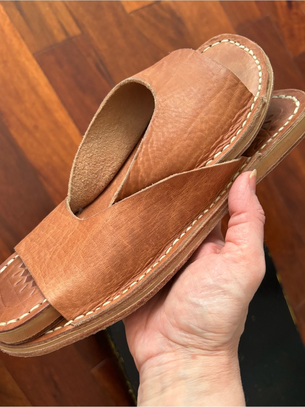 Minda Living Moroccan Brown Leather Celeste Slide Sandals - Picture 6 of 11